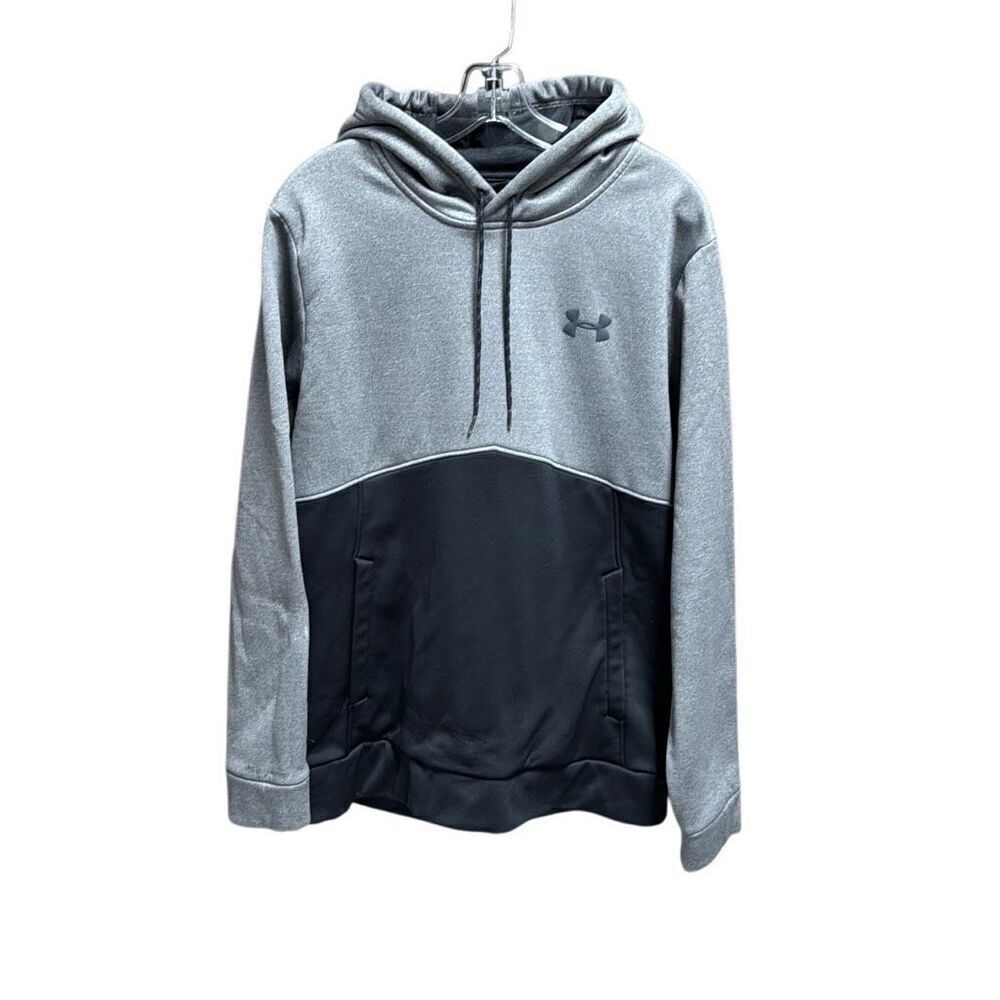 Under Armour Men’s Gray Black Cold Gear Hoodie Fleece Lined Loose Sweatshirt Siz